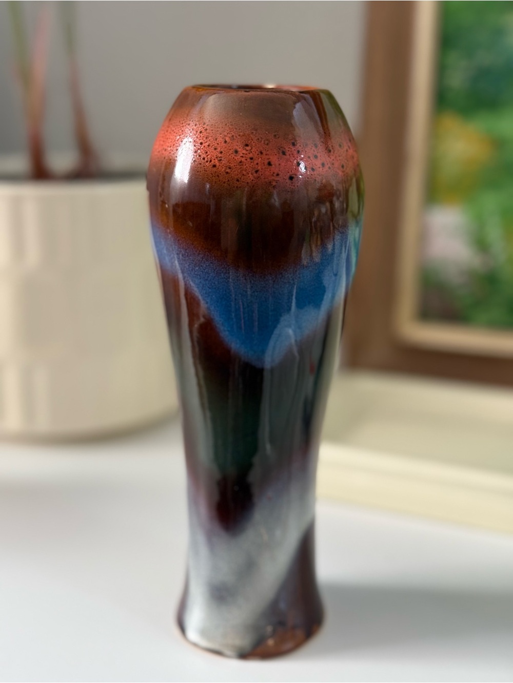 Multicolor Ceramic Vase in Brown and Blue
